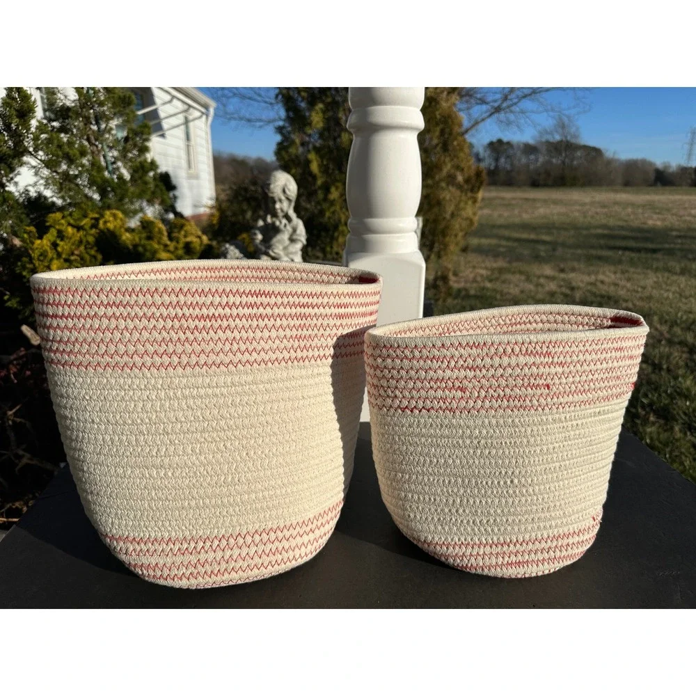 Set of 2 Christmas Baskets Joy Snowflake Red White Rope basket Storage‎ Decor